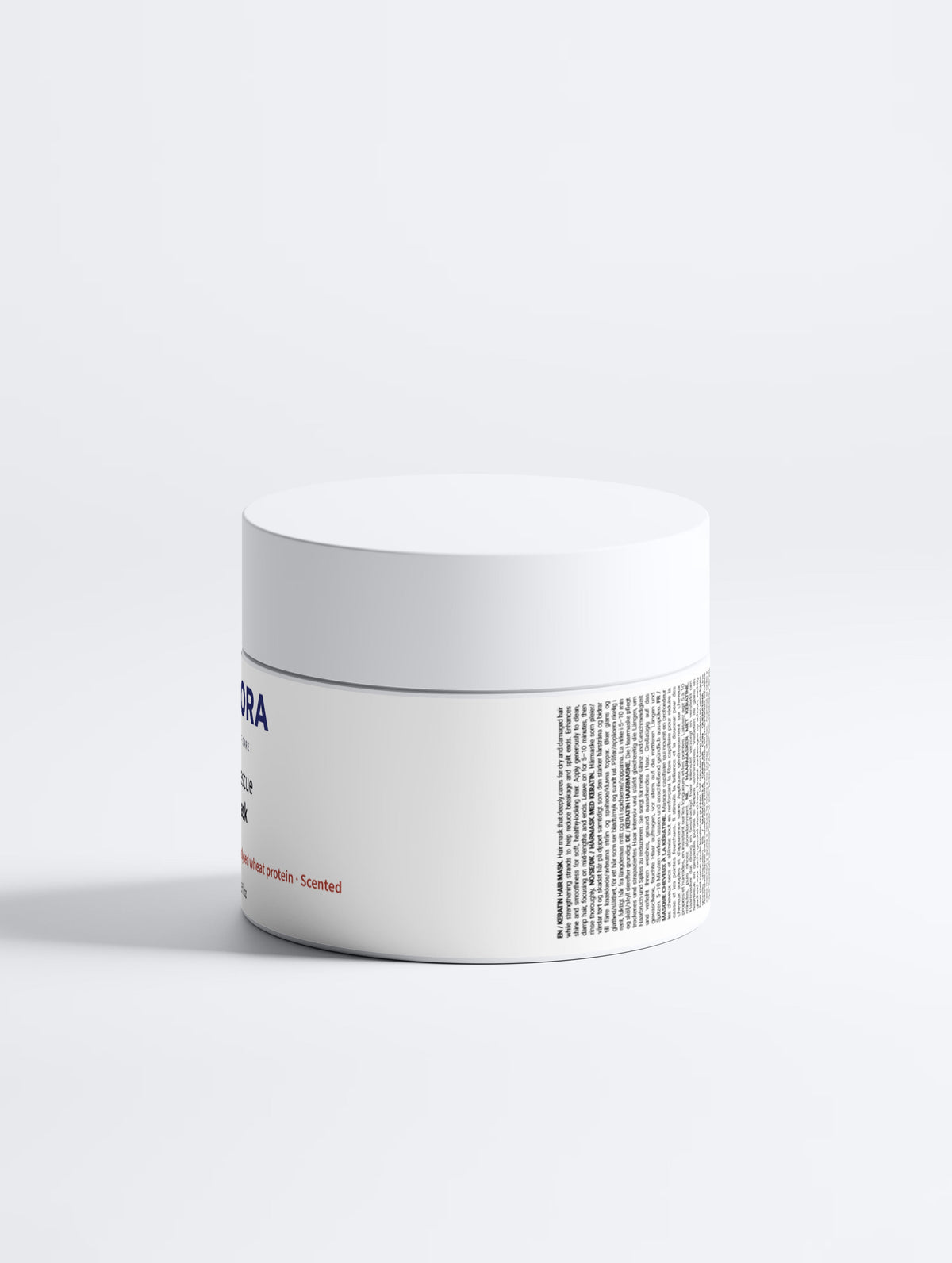 Cervora Keratin Rescue Hair Mask jar, side view showing usage instructions