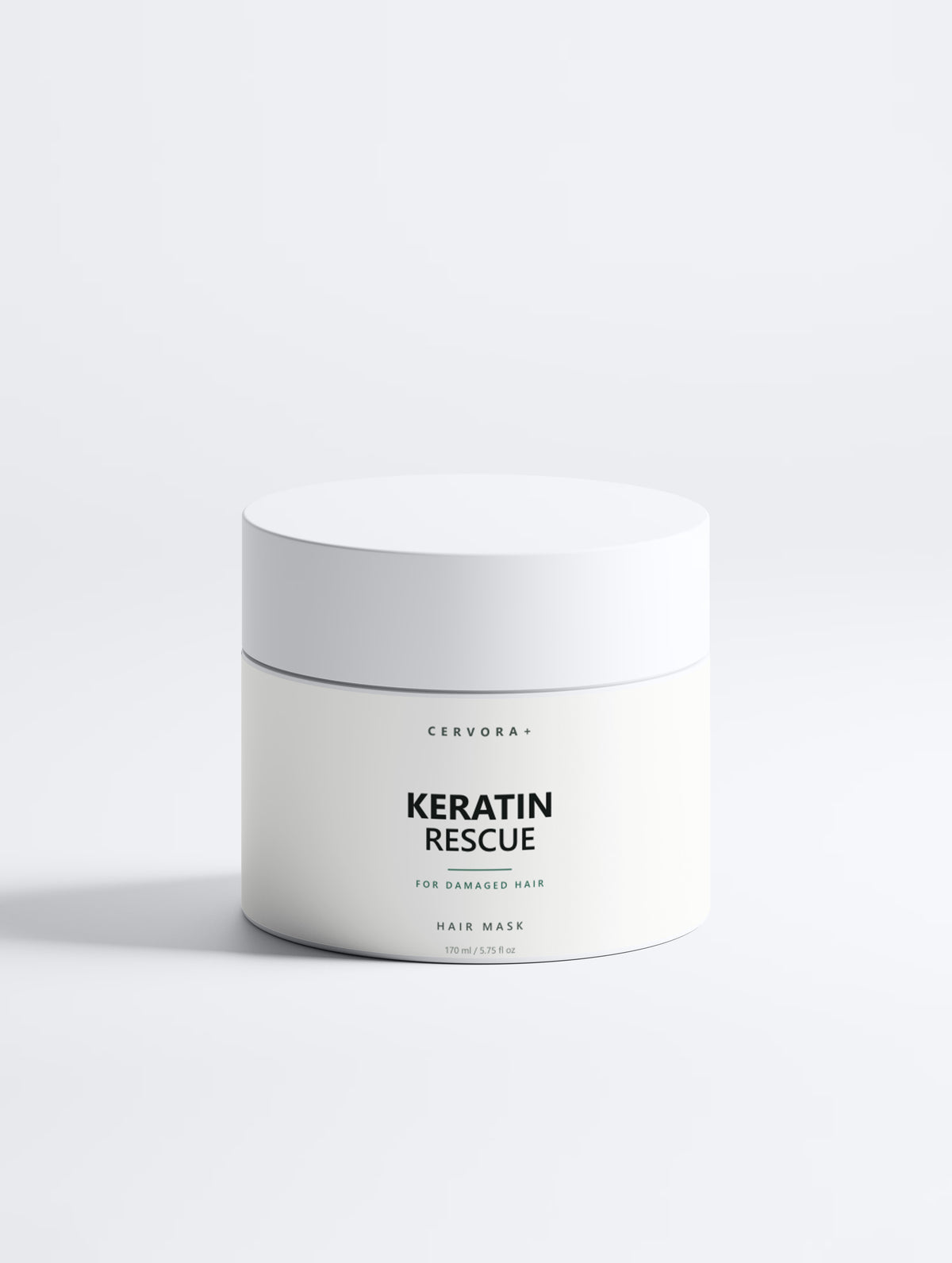 Cervora Keratin Rescue Hair Mask, 170 ml white jar, front label reading for damaged hair