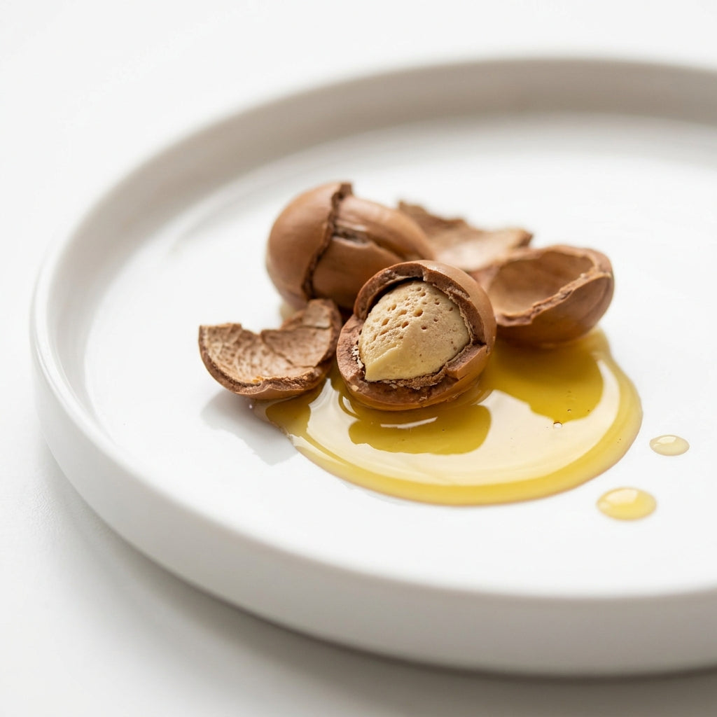 Macro close-up of argan kernel oil